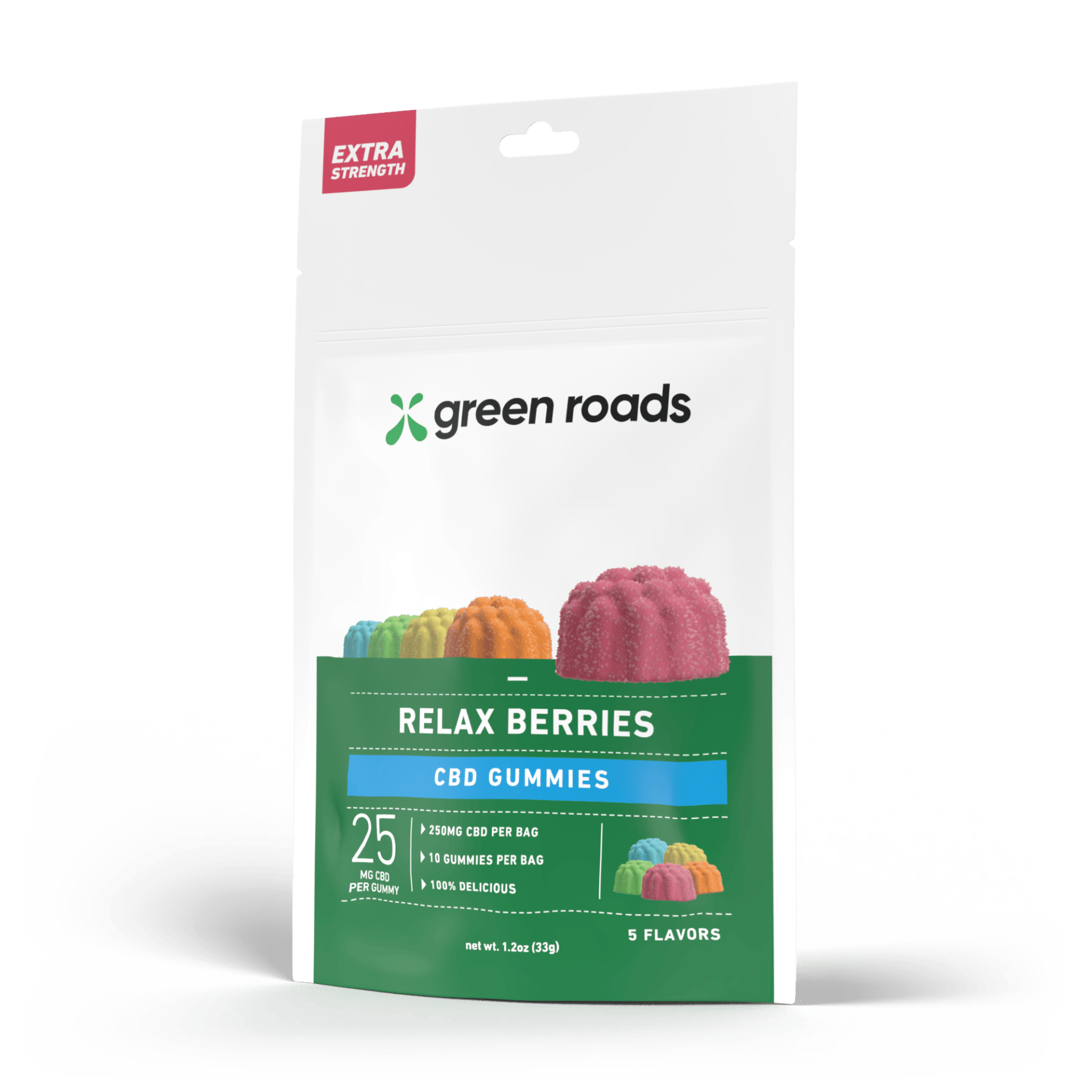 Front of Green Roads 10ct 750mg CBD Gummies package with calming design