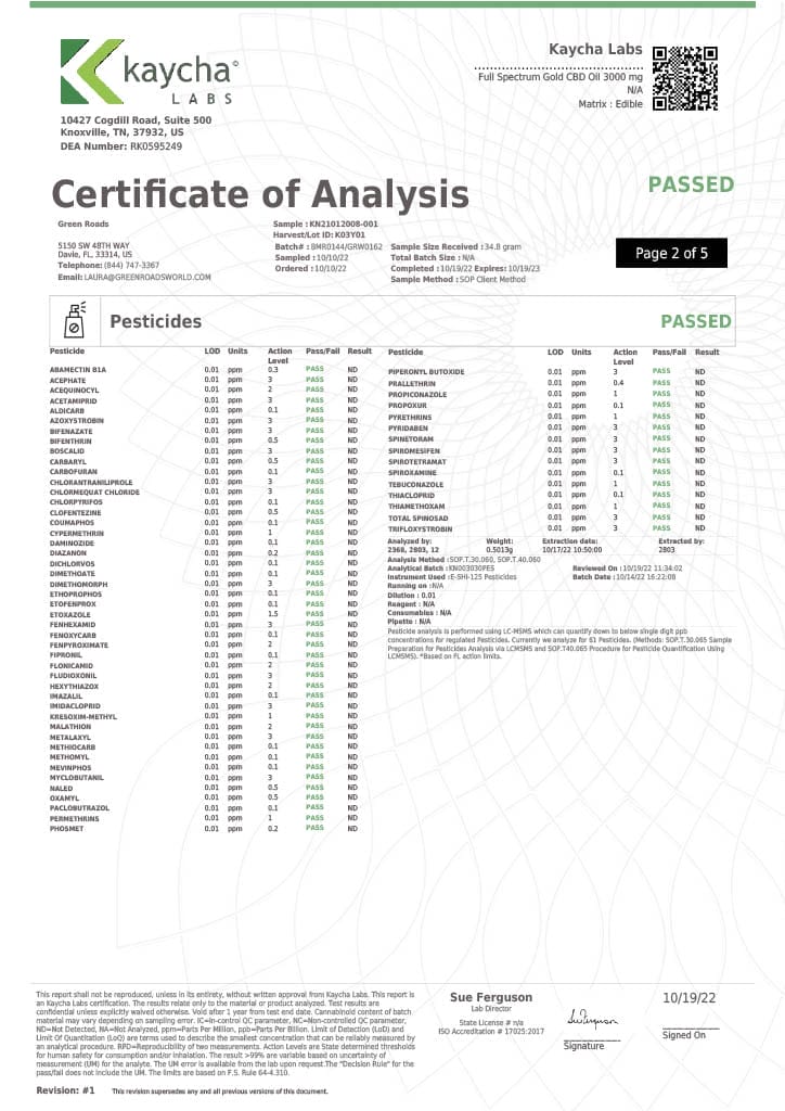 GRcbd Oil COA Results Page 2