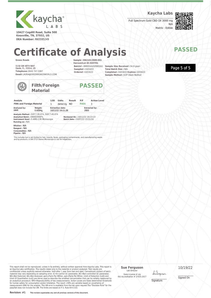 GRcbd Oil COA Results Page 5