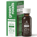 Image depicting a 30 milliliter bottle of the Green Roads Broad Spectrum CBD, sitting next to its green box set in front of a white background.