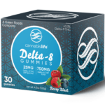 Front of Cannabis Life Berry D8 Gummies package with vibrant berry design