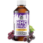 Front of Purple Stuff HHC Syrup bottle with vibrant purple-themed design