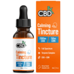 CBDfx Calming Tincture 2000mg CBD + 150mg CBN in an orange box with a white bottle next to it, set against a clean white background