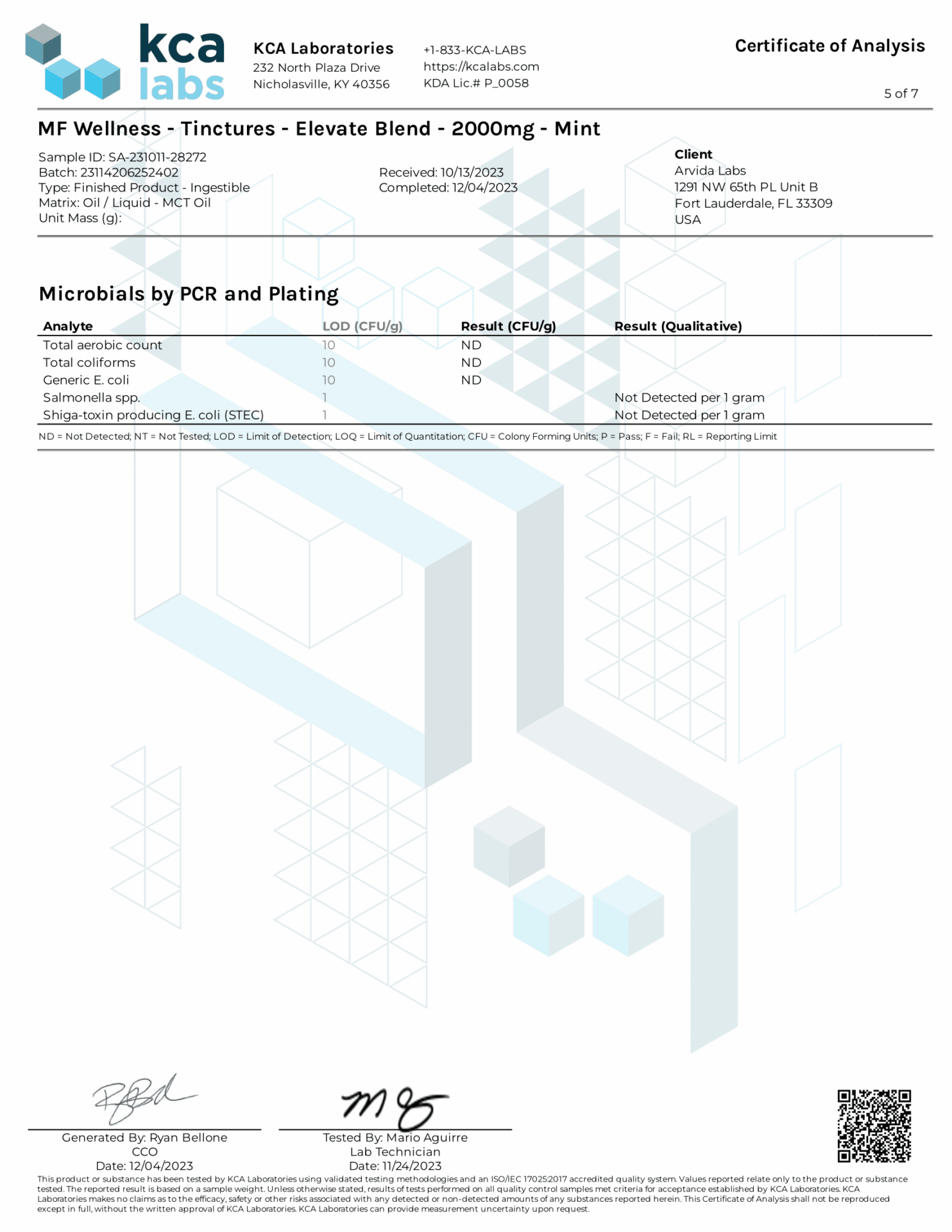 Image depicting the third party lab test results Page 5