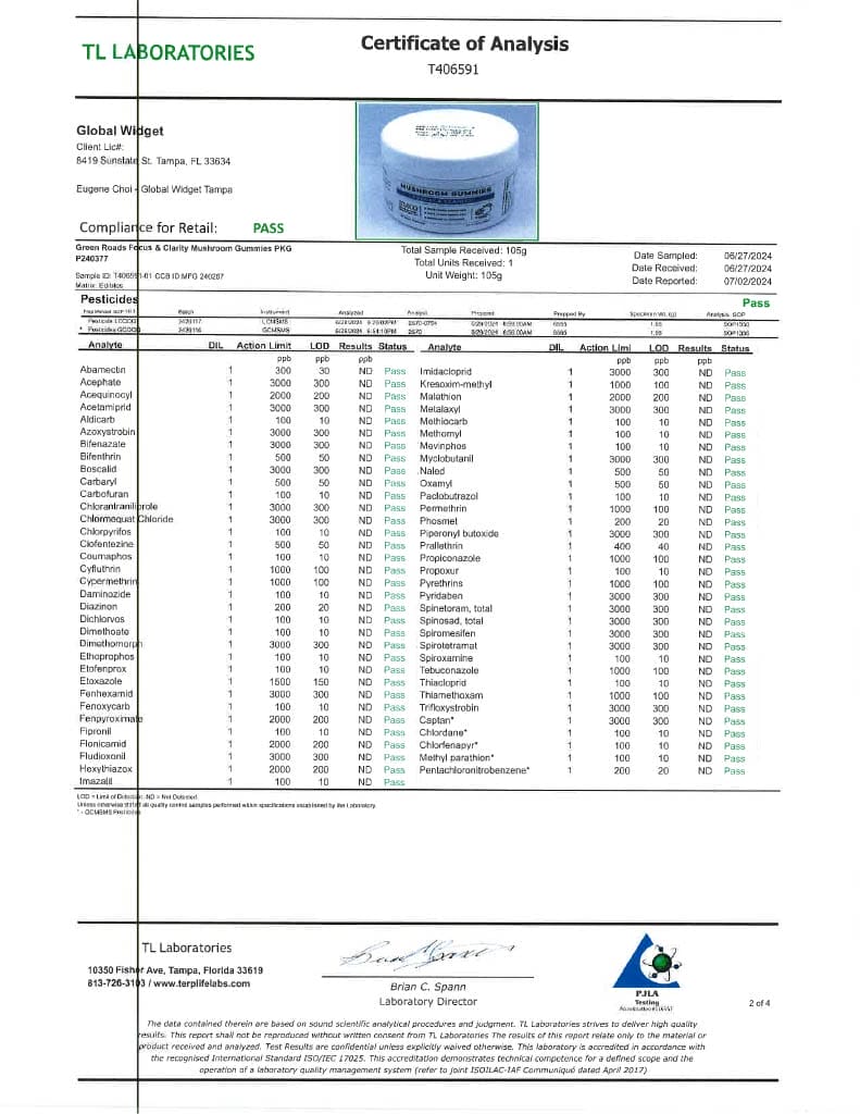 Mushroom Gummies - Focus & Clarity Lab Test 2