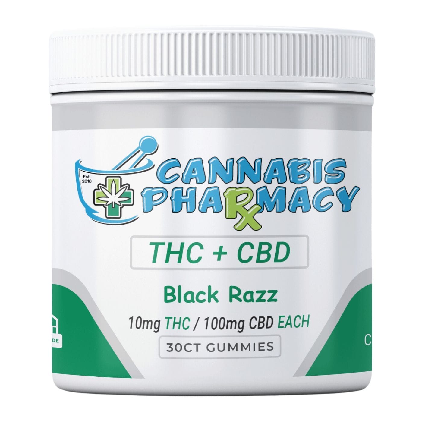 THC Blend CBD Gummies by Cannabis Pharmacy - Potent 10mg THC and 100mg CBD Each - Black Razz Flavor