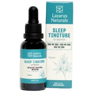 Front of Lazarus Naturals Sleep Tincture 30 mL bottle with calming sleep design