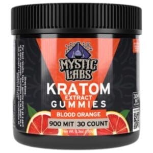 Front of Blood Orange Kratom Gummies package with vibrant blood orange design