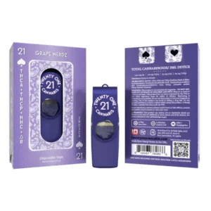 Front of Liquid Diamonds Grape Nerdz THCA Vape featuring sleek design and vibrant grape-inspired packaging