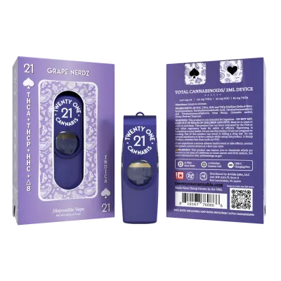 Front of Liquid Diamonds Grape Nerdz THCA Vape featuring sleek design and vibrant grape-inspired packaging