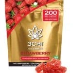 Front of 3CHI Strawberry D9 Gummies package with sleek design and vibrant strawberry-inspired details