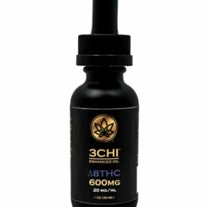 Front of 3CHI 600mg THC Tincture bottle with sleek design and clear labeling