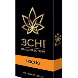Front of 3CHI Focus CBD Vape featuring a sleek design and concentration-oriented artwork