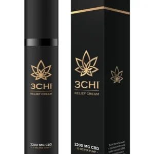 Front of 3CHI 2200mg CBD Cream jar featuring a sleek design and clear product labeling