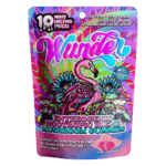 Front of Pink Lemonade Mushroom Gummies with Blue Lotus package featuring vibrant pink lemonade-inspired artwork with sleek, modern design