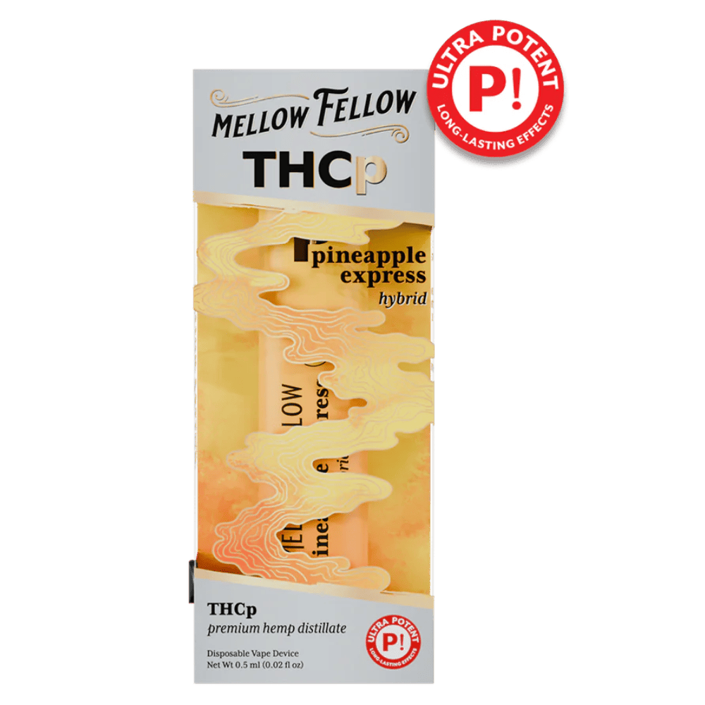 Front of Pineapple Express THCP Vape package featuring sleek, modern design with tropical pineapple-inspired artwork