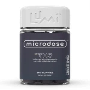 Front of Wild Berry Microdose Gummies package featuring vibrant wild berry-inspired artwork with sleek, modern design