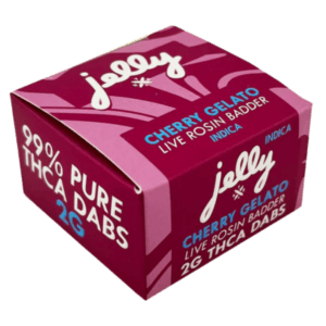 Front of Cherry Gelato 2g THCA Dabs package featuring sleek, modern design with strain-inspired artwork