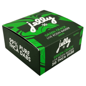 Front of Green Crack THCA Dabs package featuring sleek, modern design with strain-inspired artwork