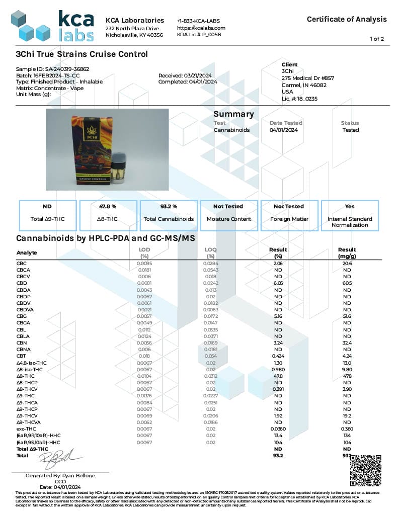 Lab Test Report - Page 6 for True Strains Cruise Control THC Vape - Pesticide Analysis