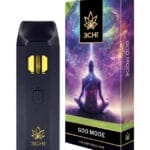 Front of True Strains God Mode THC Vape package featuring sleek, modern design with divine, celestial-inspired artwork