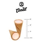 Two Strawberry Shortcake THC Ice Cream Cones side by side, with one being measured to show its 3-inch height