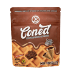 Front of 2ct Milk Chocolate THC Ice Cream Cones package featuring sleek, dessert-inspired design with rich chocolate tones