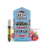 Front of Live Resin Gelato THC Cartridge package with the cartridge displayed next to it, featuring sleek design and strain-inspired artwork